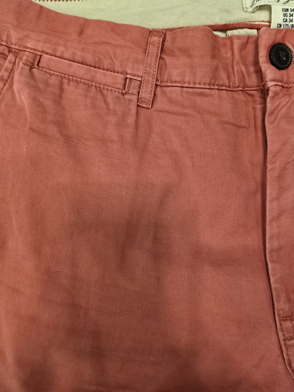 H&M L.O.G.O. Slim Fit Men's Chinos - Coral Red, Mens 34 - Picture 3 of 9